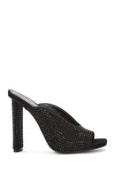 Women's Black Thick High Heeled Stoned Leather Slippers | Derimod Women's Black Thick High Heeled Stoned Leather Slippers | Derimod