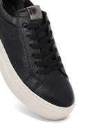 Kadın Siyah Bağcıklı Kalın Tabanlı Deri Sneaker | Derimod Kadın Siyah Bağcıklı Kalın Tabanlı Deri Sneaker | Derimod