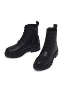 Woman Black Zippered Thick-Soled Combat Boots | Derimod Woman Black Zippered Thick-Soled Combat Boots | Derimod