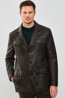 Kane Men's Black Blazer Safari Leather Jacket | Derimod Kane Men's Black Blazer Safari Leather Jacket | Derimod