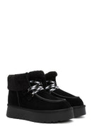 Women's Black Thick-Soled Fur Suede Leather Boots | Derimod Women's Black Thick-Soled Fur Suede Leather Boots | Derimod