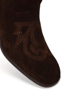 Woman Brown Thick-Heeled Patterned Suede Cowboy Boots | Derimod Woman Brown Thick-Heeled Patterned Suede Cowboy Boots | Derimod
