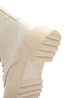 Women's Cream Zippered Leather Combat Boots | Derimod Women's Cream Zippered Leather Combat Boots | Derimod