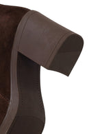 Woman Brown Zip Closure Chunky Heeled Suede Boots | Derimod Woman Brown Zip Closure Chunky Heeled Suede Boots | Derimod