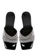 Women's Black Stone Thin Heeled Slippers | Derimod Women's Black Stone Thin Heeled Slippers | Derimod