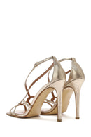 Women's Gold Ankle Buckle Thin Heel Metallic Leather Sandals | Derimod Women's Gold Ankle Buckle Thin Heel Metallic Leather Sandals | Derimod