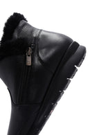 Women's Black Zippered Fur Detailed Leather Comfort Boots | Derimod Women's Black Zippered Fur Detailed Leather Comfort Boots | Derimod