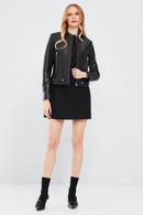 Sharon Women's Black Short Leather Jacket | Derimod Sharon Women's Black Short Leather Jacket | Derimod