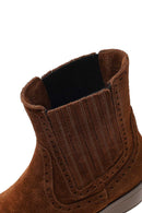 Woman Taba Suet Leather Cowboy Boots | Derimod Woman Taba Suet Leather Cowboy Boots | Derimod