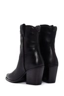 Women's Black Zippered Leather Cowboy Boots | Derimod Women's Black Zippered Leather Cowboy Boots | Derimod