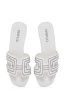 Women's White Stone Slippers | Derimod Women's White Stone Slippers | Derimod