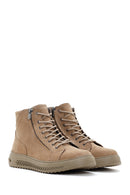 Men's Beige Nubuck Leather Zippered Casual Boots | Derimod Men's Beige Nubuck Leather Zippered Casual Boots | Derimod