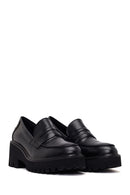 Woman Black Chunky-Heeled Leather Masculine Loafer | Derimod Woman Black Chunky-Heeled Leather Masculine Loafer | Derimod
