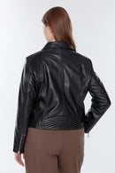 Stefania (Plus) Kadın Siyah Biker Deri Mont | Derimod Stefania (Plus) Kadın Siyah Biker Deri Mont | Derimod