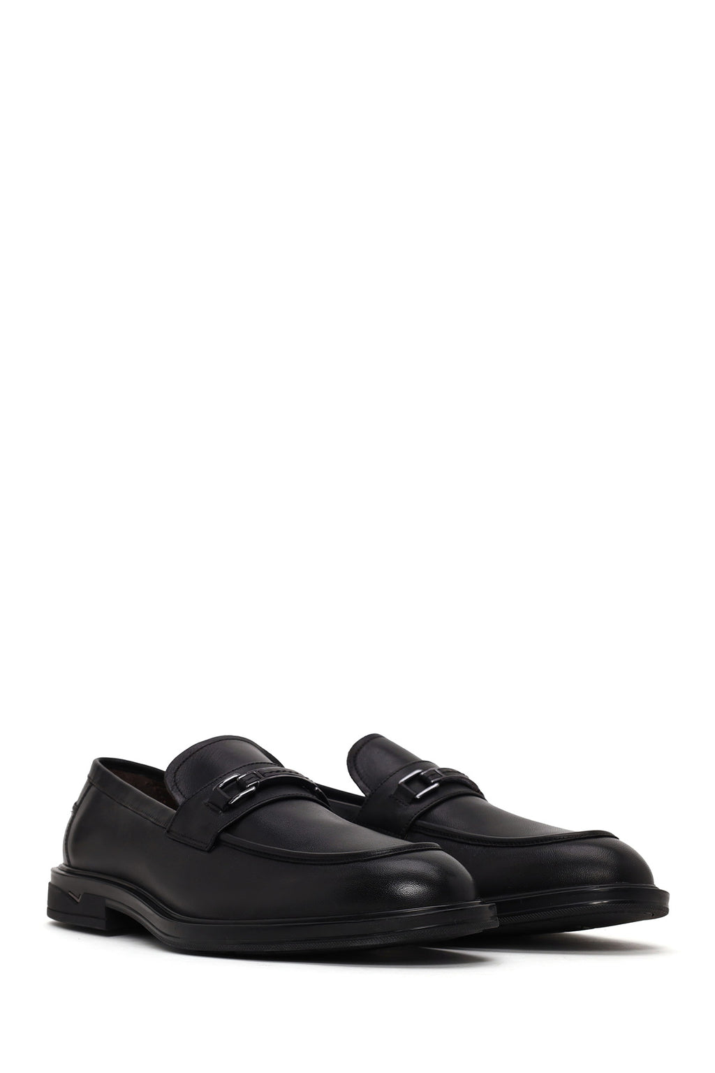 Erkek Siyah Tokalı Deri Klasik Loafer