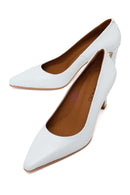 Woman White Thick-Heeled Leather Stiletto | Derimod Woman White Thick-Heeled Leather Stiletto | Derimod
