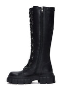 Women's Black Leather Zippered Thick Soled Boots | Derimod Women's Black Leather Zippered Thick Soled Boots | Derimod