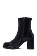 Woman Black Zip Closure Thick-Heeled Leather Boots | Derimod Woman Black Zip Closure Thick-Heeled Leather Boots | Derimod