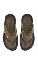 Men's Mink Flip Flop Nubuck Leather Slippers | Derimod Men's Mink Flip Flop Nubuck Leather Slippers | Derimod