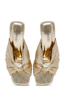 Women's Gold Transparent Thick Heeled Metallic Slippers | Derimod Women's Gold Transparent Thick Heeled Metallic Slippers | Derimod