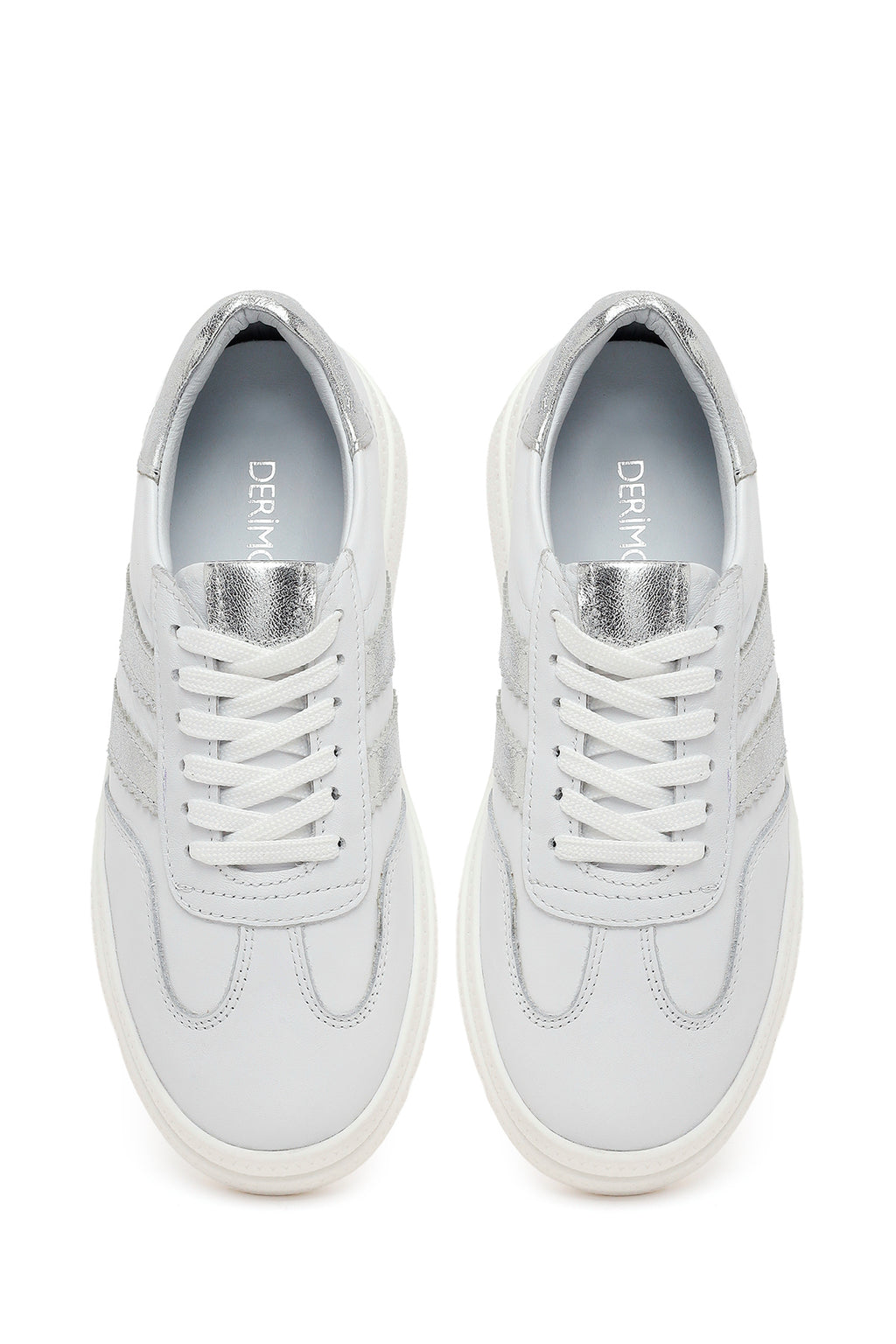 Kadın Beyaz Bağcıklı Deri Sneaker