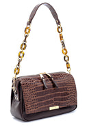 Women's Crocodile Patterned Shoulder Bag with Strap Detail | Derimod Women's Crocodile Patterned Shoulder Bag with Strap Detail | Derimod