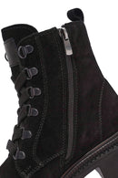 Women's Black Zippered Suede Leather Combat Boots | Derimod Women's Black Zippered Suede Leather Combat Boots | Derimod
