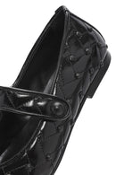 Women's Black Banded Patterned Leather Ballerinas | Derimod Women's Black Banded Patterned Leather Ballerinas | Derimod