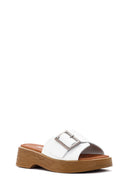 Women's White Buckle Leather Slippers | Derimod Women's White Buckle Leather Slippers | Derimod