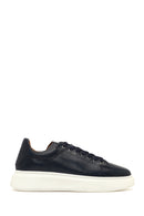 Men's Navy Blue Lace-Up Thick Sole Leather Sneaker | Derimod Men's Navy Blue Lace-Up Thick Sole Leather Sneaker | Derimod