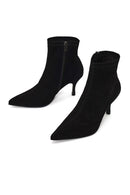 Woman Black Zip Closure Thin-Heeled Suede Boots | Derimod Woman Black Zip Closure Thin-Heeled Suede Boots | Derimod