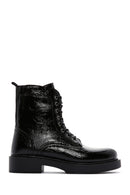 Women's Black Wrinkled Patent Leather Zippered Boots | Derimod Women's Black Wrinkled Patent Leather Zippered Boots | Derimod