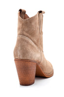 Women's Suede Leather Heeled Cowboy Boots | Derimod Women's Suede Leather Heeled Cowboy Boots | Derimod