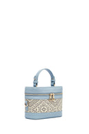 Women's Blue Long Strap Patterned Mini Box Crossbody Bag | Derimod Women's Blue Long Strap Patterned Mini Box Crossbody Bag | Derimod