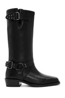 Women's Black Buckle Detailed Leather Cowboy Boots | Derimod Women's Black Buckle Detailed Leather Cowboy Boots | Derimod