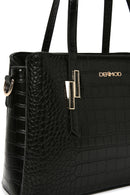 Woman Black Long-Strap Crocodile-Embossed Shoulder Bag | Derimod Woman Black Long-Strap Crocodile-Embossed Shoulder Bag | Derimod