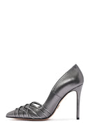 Women's Anthracite Thin Heel Metallic Leather Stiletto | Derimod Women's Anthracite Thin Heel Metallic Leather Stiletto | Derimod