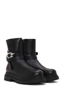 Woman Black Zip Closure Thick-Soled Leather Boots | Derimod Woman Black Zip Closure Thick-Soled Leather Boots | Derimod