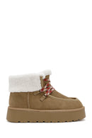 Woman Tan Thick-Soled Suede Leather Teddy Bot | Derimod Woman Tan Thick-Soled Suede Leather Teddy Bot | Derimod