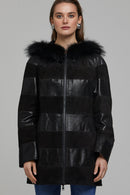 Dalia Kadın Siyah Kapüşonlu Deri Kaban | Derimod Dalia Kadın Siyah Kapüşonlu Deri Kaban | Derimod