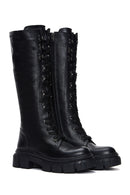 Women's Black Leather Zippered Thick Soled Boots | Derimod Women's Black Leather Zippered Thick Soled Boots | Derimod