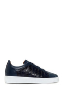 Men's Navy Blue Crocodile Leather Sneaker | Derimod Men's Navy Blue Crocodile Leather Sneaker | Derimod