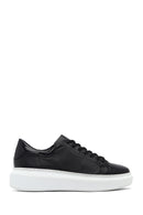 Kadın Siyah Bağcıklı Kalın Taban Deri Sneaker | Derimod Kadın Siyah Bağcıklı Kalın Taban Deri Sneaker | Derimod