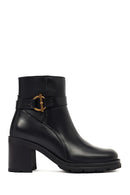 Women's Black Zippered Thick Heeled Leather Boot | Derimod Women's Black Zippered Thick Heeled Leather Boot | Derimod