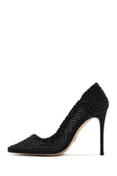 Woman Black Embellished High Thin-Heeled Leather Stiletto | Derimod Woman Black Embellished High Thin-Heeled Leather Stiletto | Derimod