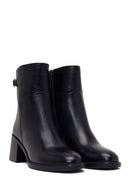 Woman Black Zip Closure Thick-Heeled Leather Boots | Derimod Woman Black Zip Closure Thick-Heeled Leather Boots | Derimod