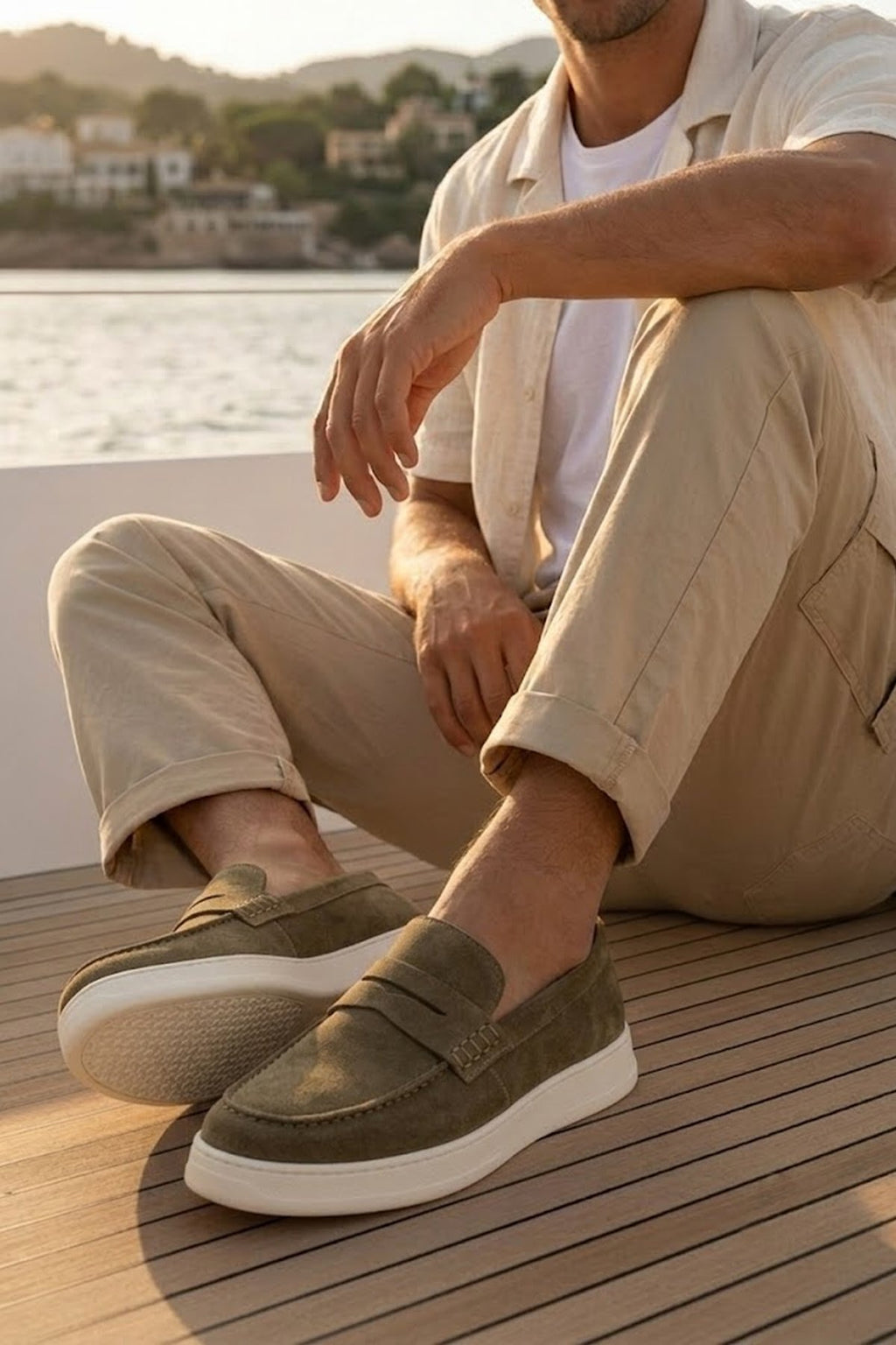 Erkek Haki Süet Deri Casual Loafer