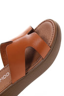 Women's Orange Thick Soled Leather Slippers | Derimod Women's Orange Thick Soled Leather Slippers | Derimod