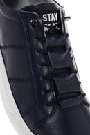 Men's Navy Blue Lace-Up Leather Sneaker | Derimod Men's Navy Blue Lace-Up Leather Sneaker | Derimod