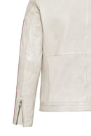 Storm Men's White Slim-Fit Leather Jacket with Emblem | Derimod Storm Men's White Slim-Fit Leather Jacket with Emblem | Derimod